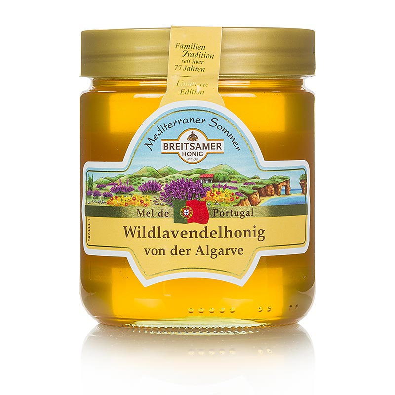 Le miel Breitsamer Mediterranean Summer 500 g met en valeur la lavande sauvage de la région de l'Algarve dans un pot magnifique et aromatique.
