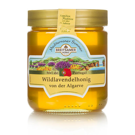 Le miel Breitsamer Mediterranean Summer 500 g met en valeur la lavande sauvage de la région de l'Algarve dans un pot magnifique et aromatique.