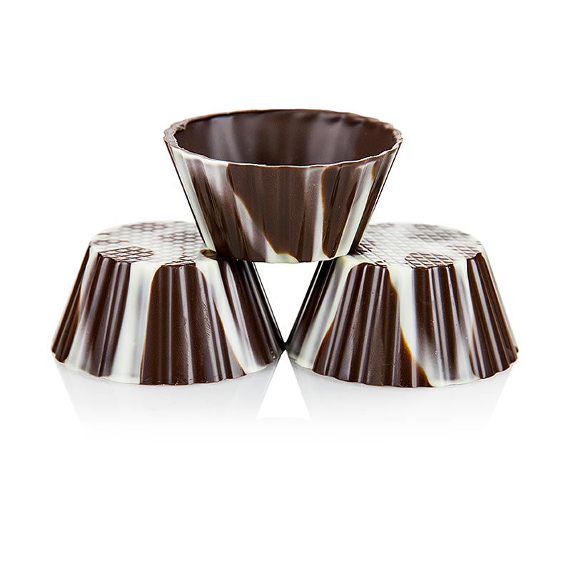 Moule à chocolat - Victorias, marbré, ø 40-65mm, 30mm de haut, 904 g, 84 pcs alt text : Moule à chocolat marbré Victorias avec un diamètre de 40-65mm, une hauteur de 30mm, un poids de 904 g et 84 pièces dans l'emballage