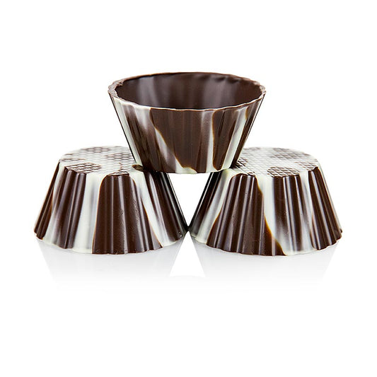 Moule à chocolat - Victorias, marbré, ø 40-65mm, 30mm de haut, 904 g, 84 pcs alt text : Moule à chocolat marbré Victorias avec un diamètre de 40-65mm, une hauteur de 30mm, un poids de 904 g et 84 pièces dans l'emballage