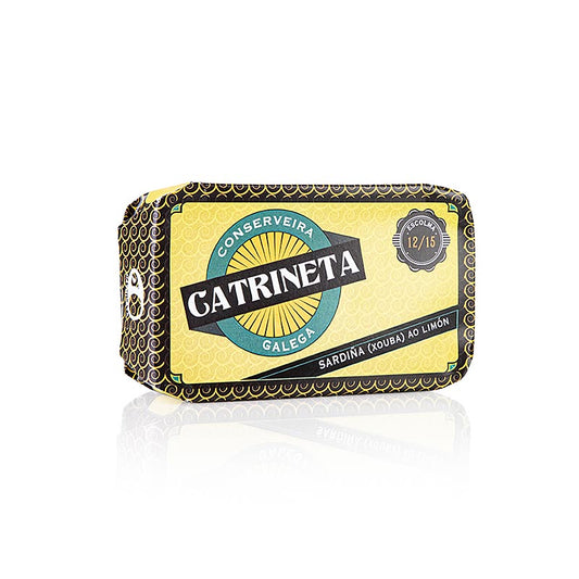 Sardines entières conservées dans de l'huile d'olive et du citron, sardina ao limón, 115 g, conserves de fruits de mer traditionnelles espagnoles