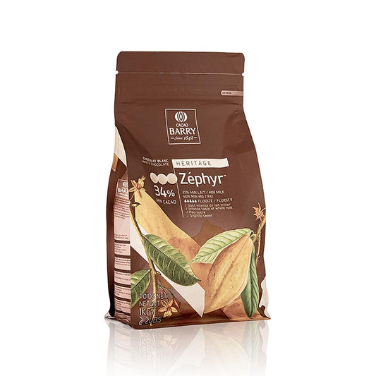 Zéphyr, chocolat blanc, Callets, 34% de cacao, 1 kg - chocolat belge fondant de haute qualité pour la pâtisserie et la cuisine