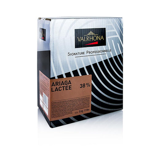 Valrhona Ariaga Lactee, couverture de chocolat au lait, Callets, 38% de cacao, 5 kg - couverture de chocolat au lait de première qualité sous forme de callets, parfaite pour la pâtisserie et la chocolaterie professionnelles.