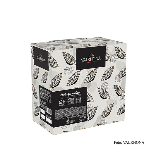 Valrhona Ariaga Noire, chocolat noir de couverture Callets, 59% de cacao, 5 kg, idéal pour la création de desserts et confiseries riches et décadents.