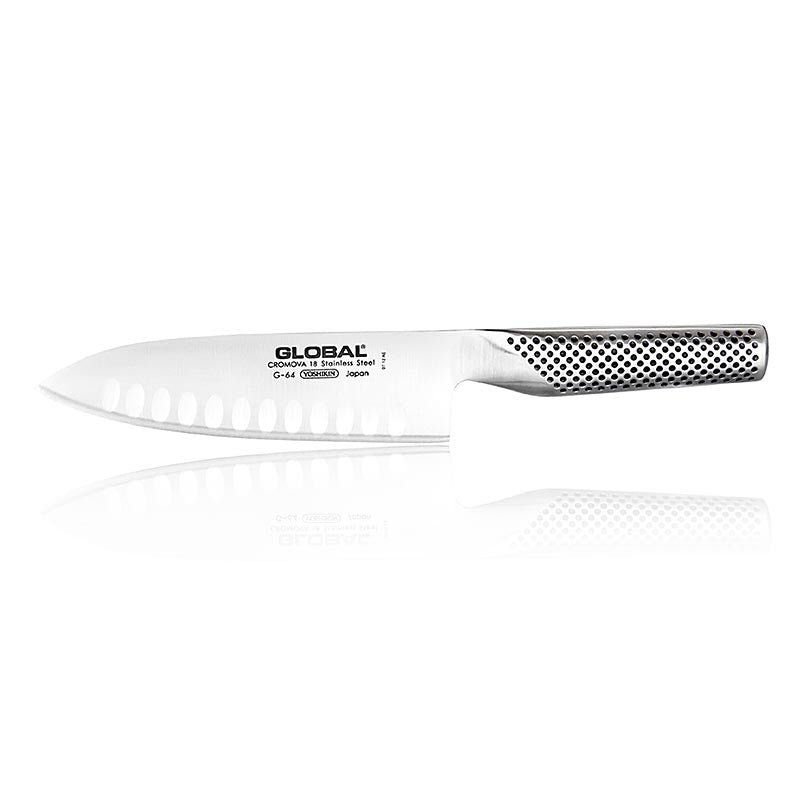 Global G-64 / G-84 Couteau Santoku avec manche, 16cm, 1 pièce - Couteau de cuisine japonais professionnel de 16cm avec manche ergonomique