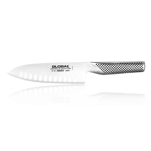 Global G-64 / G-84 Couteau Santoku avec manche, 16cm, 1 pièce - Couteau de cuisine japonais professionnel de 16cm avec manche ergonomique