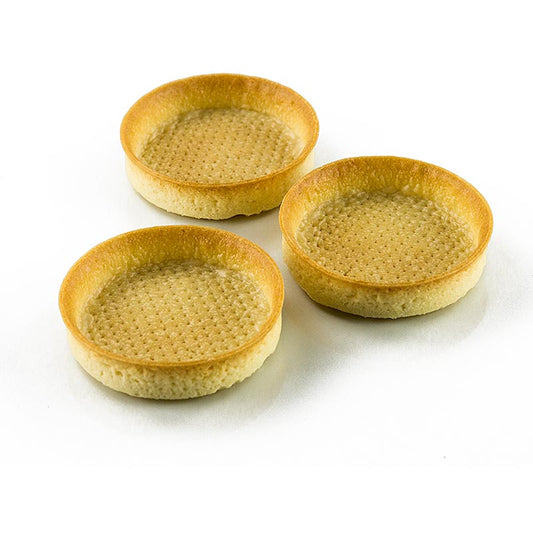 Délicieuses tartelettes sablées de 55 pièces au motif filigrano, d'un diamètre de 83 cm et d'une hauteur de 2 cm.