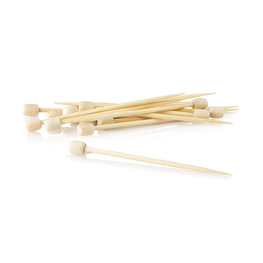 Brochettes en bambou, également connues sous le nom de brochettes en bambou, dotées d'un bouton blanc, mesurant 7 cm de long et présentées en paquet de 40 pièces.
