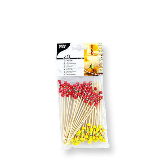 Brochettes en bambou, Mexique, avec décoration colorée et perles, 12cm, 40 pièces - Brochettes en bambou durables avec décoration et perles sur le thème du Mexique, parfaites pour les fêtes et les en-cas