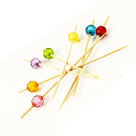 Brochettes en bambou, Perle, 12cm, avec des perles rondes colorées et brillantes, 40 pièces, idéales pour la présentation d'amuse-gueules et de hors-d'œuvre