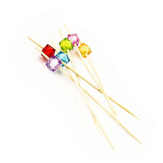 Brochettes carrées en bambou de 12 cm avec perles quadrillées transparentes, 40 pièces