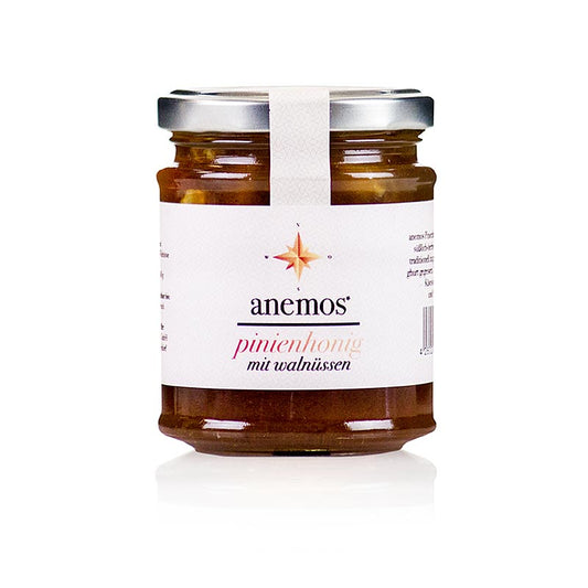 Image d'un pot de 270 g de noix au miel de pin ANEMOS, un produit délicieux et sain.