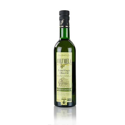 Bouteille de 500 ml d'huile d'olive extra vierge Columela Cuvee non filtrée, première pression, produit de haute qualité