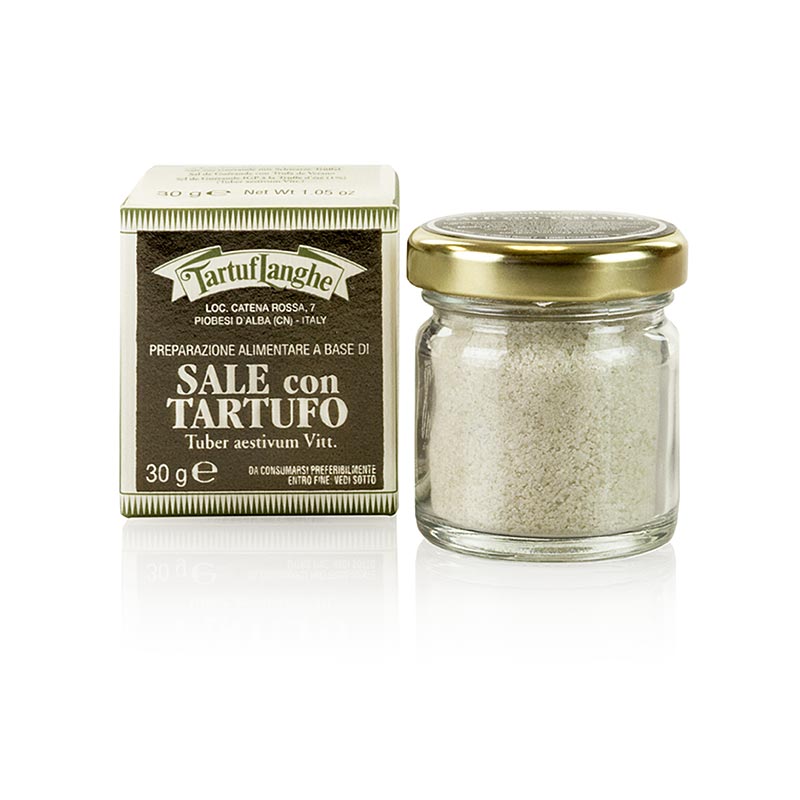 30 g de sel marin français Tartuflanghe à la truffe d'été (tuber aestivum), photo du produit avec emballage