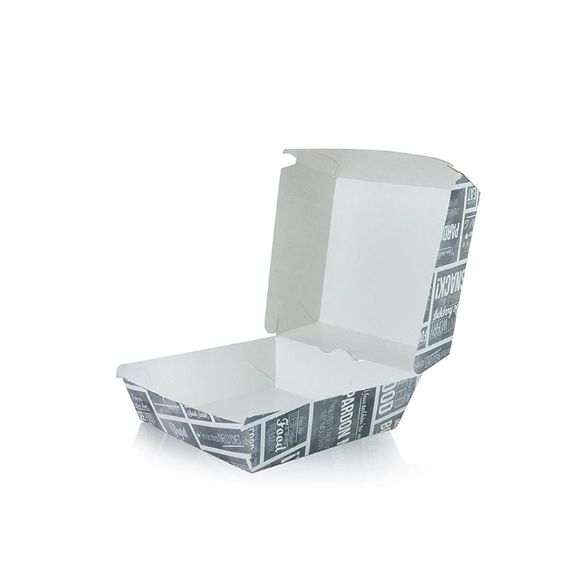 Boîte à hamburgers jetable S, 90x90x70mm, carton, concept de craie, 300 pièces emballage pour hamburgers avec concept de craie, 90x90x70mm, 300 pièces
