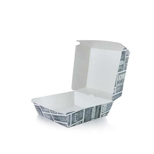 Boîte à hamburgers jetable S, 90x90x70mm, carton, concept de craie, 300 pièces emballage pour hamburgers avec concept de craie, 90x90x70mm, 300 pièces
