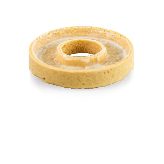 Tartelettes à la vanille, TartNut, enrobées, ø 80x14mm h, 13 kg, 54 pièces - Délicieuses tartelettes à la vanille enrobées de TartNut, 80mm de diamètre, 14mm de haut, 13 kg, emballées en 54 pièces.