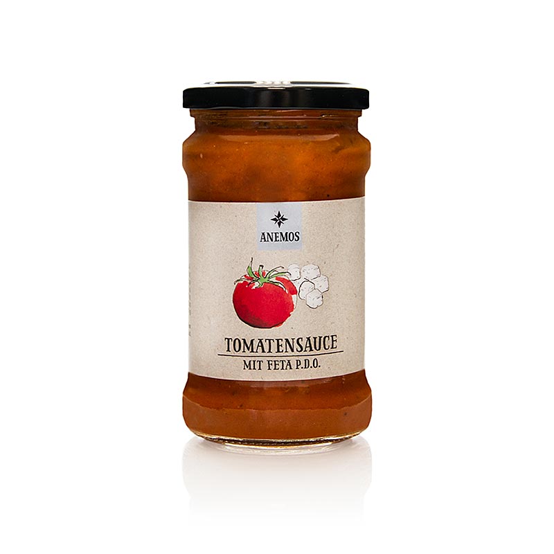 Sauce pour pâtes ANEMOS à la tomate et à la feta, 280 g : délicieuse sauce pour pâtes, à base de tomates fraîches et de fromage feta crémeux.