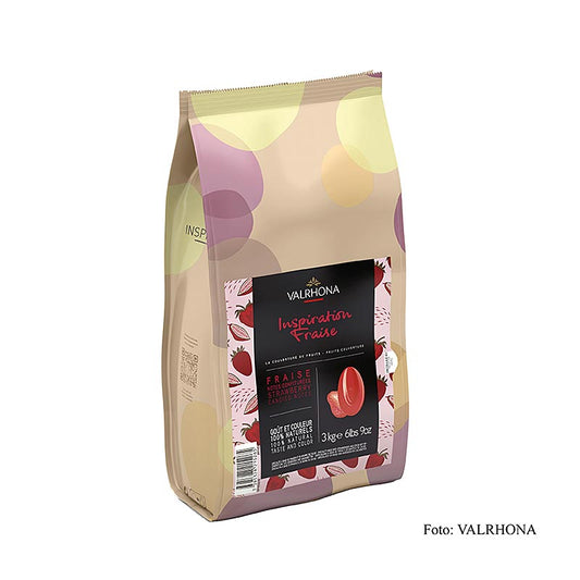 Valrhona Inspiration Strawberry, spécialité de fraise au beurre de cacao, 3kg (15391), 3 kg - Un grand sac de 3 kg de Valrhona Inspiration Strawberry, une délicieuse spécialité de fraise au beurre de cacao.