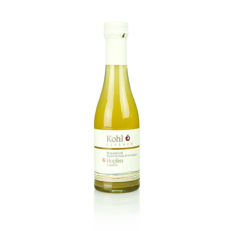 ESSENCE jus de pomme de montagne + houblon, 200 ml, un mélange rafraîchissant et naturel de jus de fruits avec une touche de houblon, parfait pour une boisson saine et savoureuse.