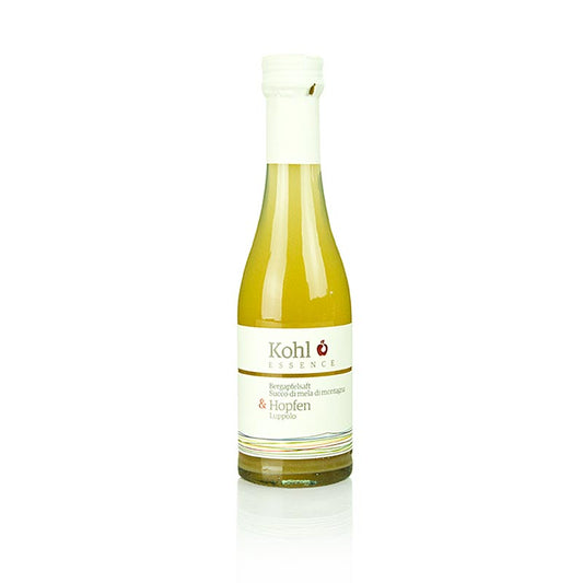 ESSENCE jus de pomme de montagne + houblon, 200 ml, un mélange rafraîchissant et naturel de jus de fruits avec une touche de houblon, parfait pour une boisson saine et savoureuse.