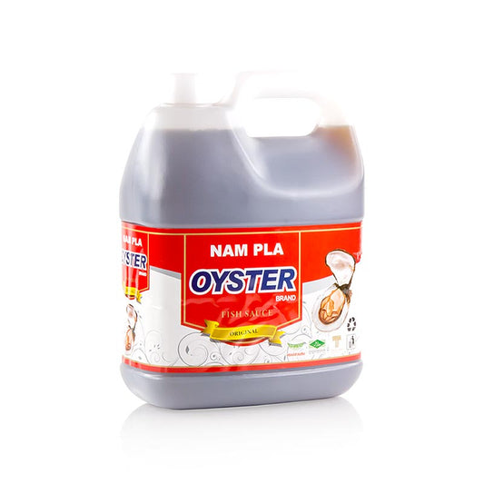 Sauce de poisson, légère, marque Oyster, 4,5 litres - Une grande bouteille de 4,5 litres de sauce de poisson légère de la marque Oyster.