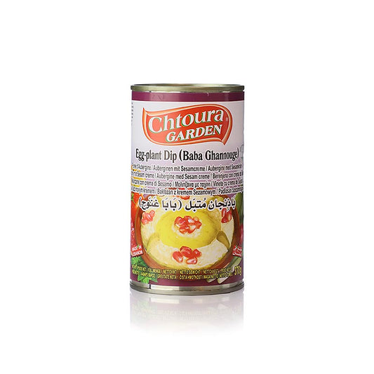 Baba Ghannouge - pâte d'aubergine et de sésame de Chtoura Garden, 370 g, une délicieuse pâte à tartiner et à tremper du Moyen-Orient, parfaite pour les collations et les réceptions.