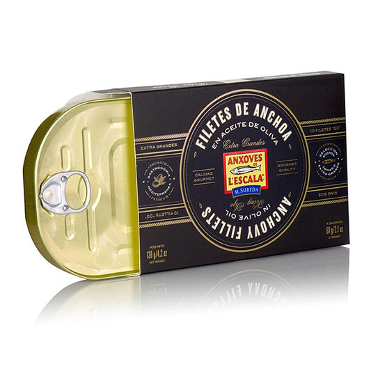 Filets d'anchois de première qualité, conservés dans l'huile d'olive, king size de L'Escala, 120 g