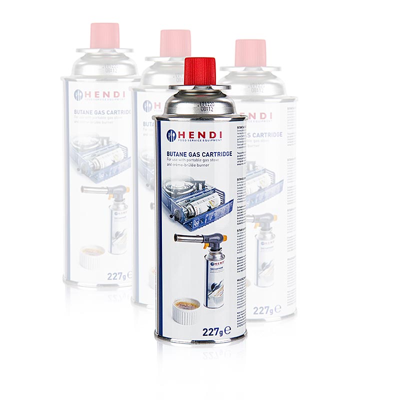 Cartouche de gaz pour cuisinières et brûleurs à gaz, butane, Hendi, 908 g, 4 x 227 g - idéal pour cuisiner sur des cuisinières et brûleurs à gaz, avec un poids total de 908 g divisé en 4 cartouches de 227 g chacune