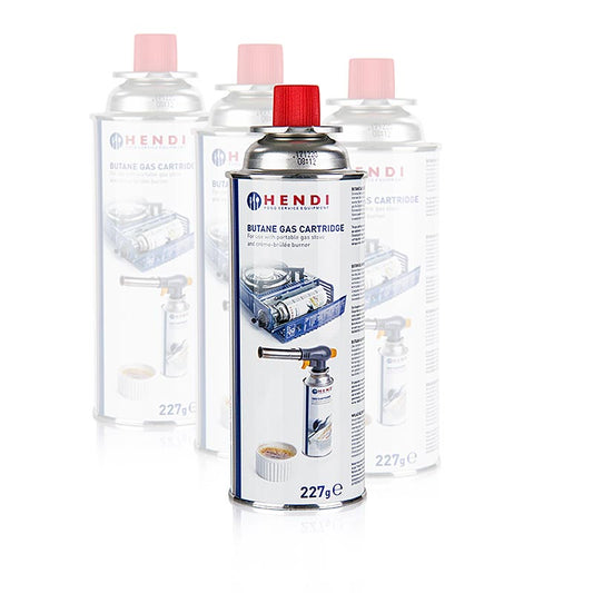 Cartouche de gaz pour cuisinières et brûleurs à gaz, butane, Hendi, 908 g, 4 x 227 g - idéal pour cuisiner sur des cuisinières et brûleurs à gaz, avec un poids total de 908 g divisé en 4 cartouches de 227 g chacune