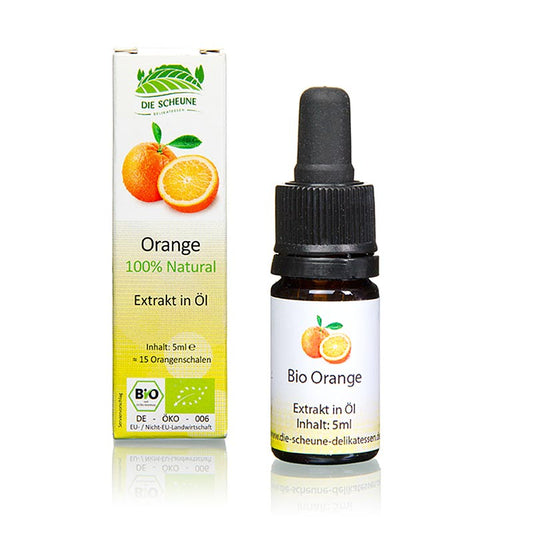Alt text : Flacon biologique de 5 ml de l'arôme naturel d'orange De Schuur, avec une étiquette vibrante mettant en valeur les qualités naturelles et rafraîchissantes du produit.