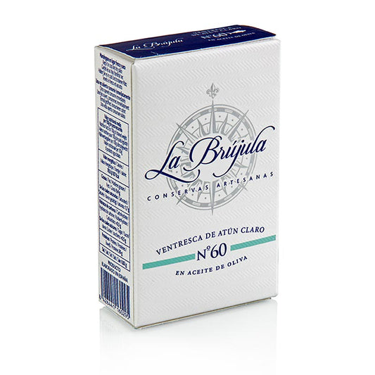 Ventrèche de thon albacore à l'huile d'olive, marque La Brújula, 110 g