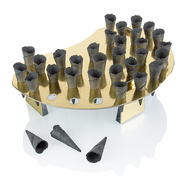 Grand lot de 260 mini-croissants noirs neutres avec support de gaufre, mesurant chacun 25 cm de diamètre et 75 cm de longueur, pour un poids de 988 g.