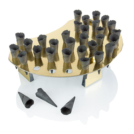 Grand lot de 260 mini-croissants noirs neutres avec support de gaufre, mesurant chacun 25 cm de diamètre et 75 cm de longueur, pour un poids de 988 g.