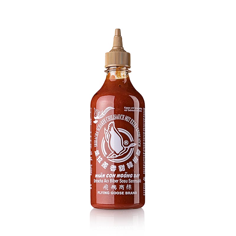 455 ml de sauce pimentée Sriracha à l'ail de Flying Goose dans une bouteille pratique à presser
