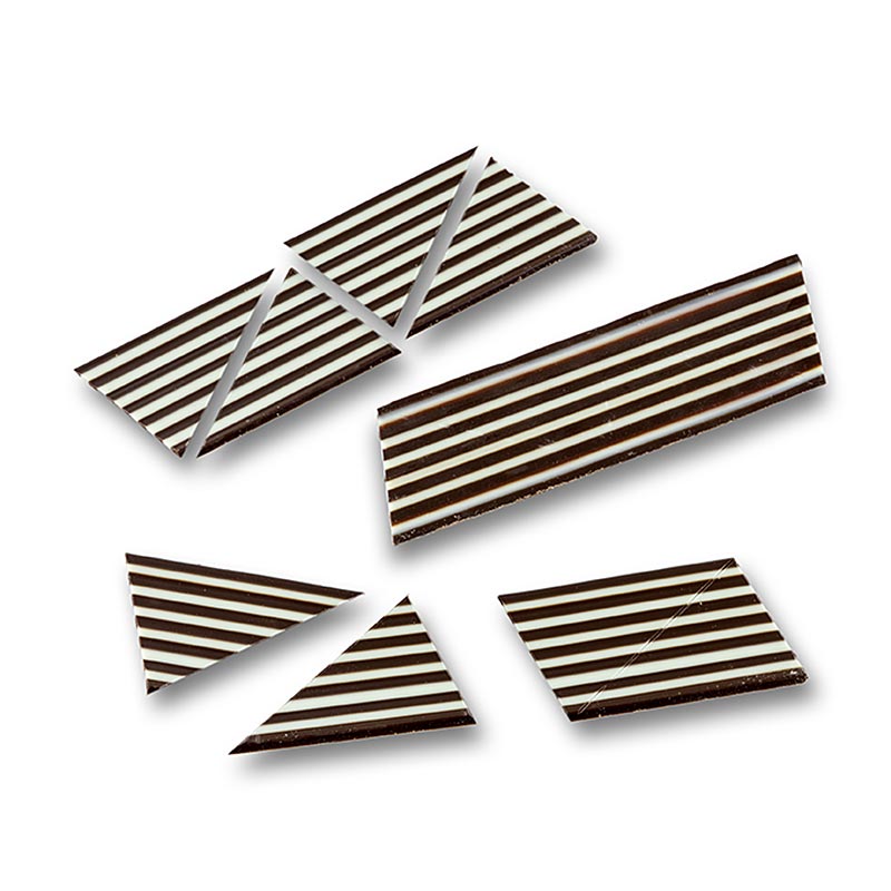 Garniture décorative Domino Triangle rayé blanc/chocolat noir, 585 g, 314 pcs image du produit avec d'alléchantes rayures blanches et chocolat noir, parfaites pour ajouter une touche d'élégance à vos desserts
