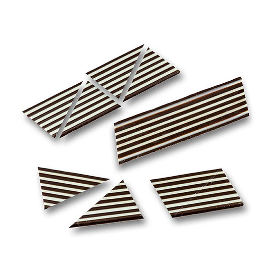 Garniture décorative Domino Triangle rayé blanc/chocolat noir, 585 g, 314 pcs image du produit avec d'alléchantes rayures blanches et chocolat noir, parfaites pour ajouter une touche d'élégance à vos desserts
