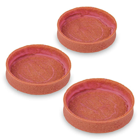 Délicieuses tartelettes de dessert enrobées de fraises, chacune mesurant 80x17mm, pesant 104 kg, et présentées dans une boîte de 45 pièces.