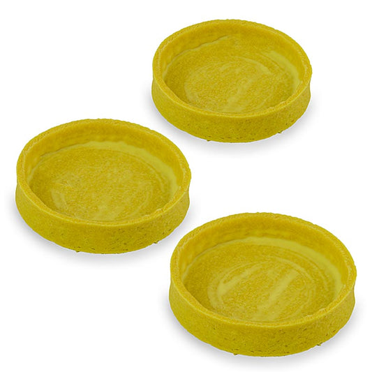 Tartelettes de dessert au citron, enrobées, d'un diamètre de 80mm et d'une hauteur de 17mm, pesant 104 kg, et venant en paquet de 45 pièces