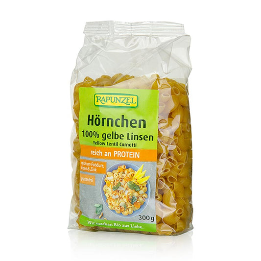 Nouilles de lentilles Rapunzel, croissants de lentilles jaunes bio, emballés 300g