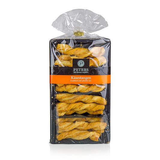 Bâtonnets de fromage de 8 cm de long, fabriqués par Peters, emballés dans un paquet de 100 g