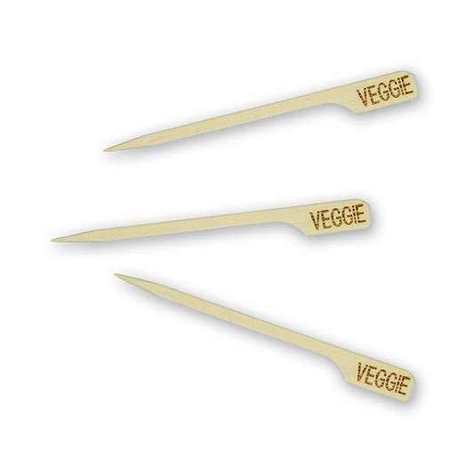 Brochettes en bambou avec pointe en forme de feuille, étiquetées Veggie, 9cm, 250 pièces 