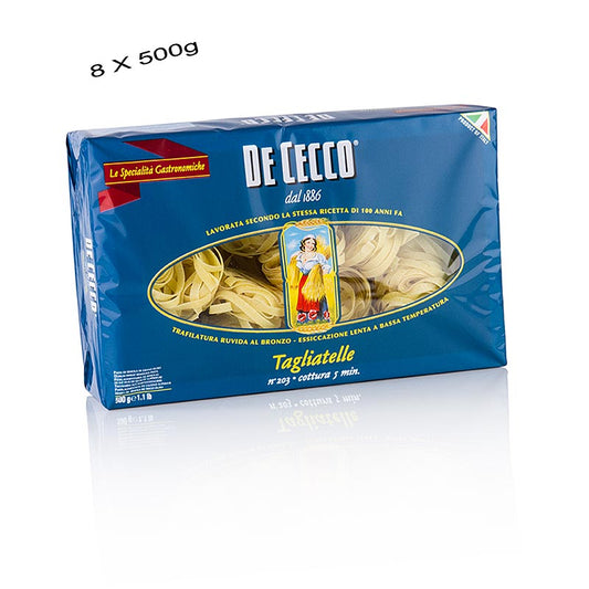 De Cecco Tagliatelle, Nr203, 4 kg, 8 x 500g produit de pâtes dans l'emballage