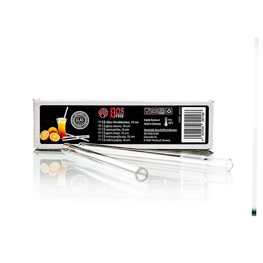 BOS FOOD pailles en verre, verre duran, 15cm, 12 pièces, pailles écologiques, durables, réutilisables pour boissons chaudes et froides