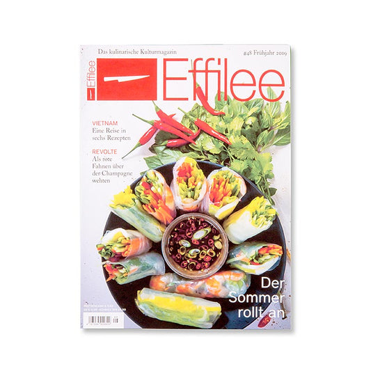 Effilee - Magazine pour l'alimentation et la vie, numéro 48, couverture de magazine en 1 pièce présentant un design vibrant et visuellement attrayant avec un contenu sur l'alimentation et le style de vie.