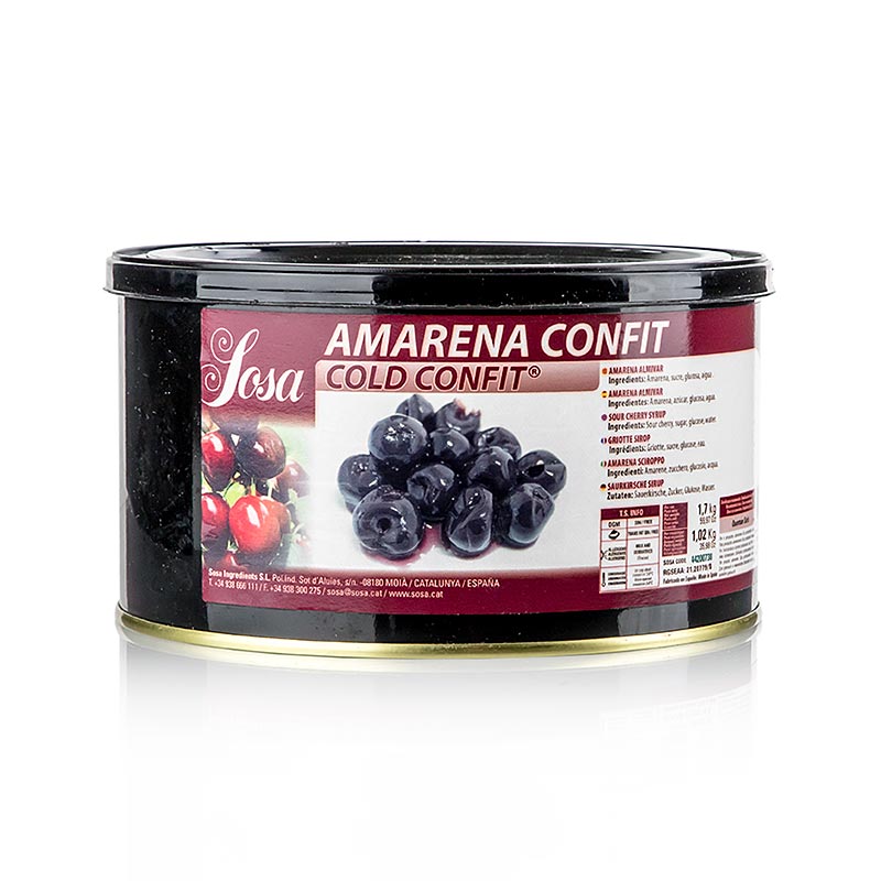 Sosa Cold Confit - Cerises Amarena, entières (37206), 17 kg - image du produit montrant des cerises au sirop, parfaites pour des applications culinaires