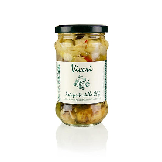 Délicieux et colorés antipasti marinés, conservés dans de l'huile de tournesol, 290 grammes, parfaits pour créer des entrées et des salades savoureuses et vivantes, de la sélection du chef.