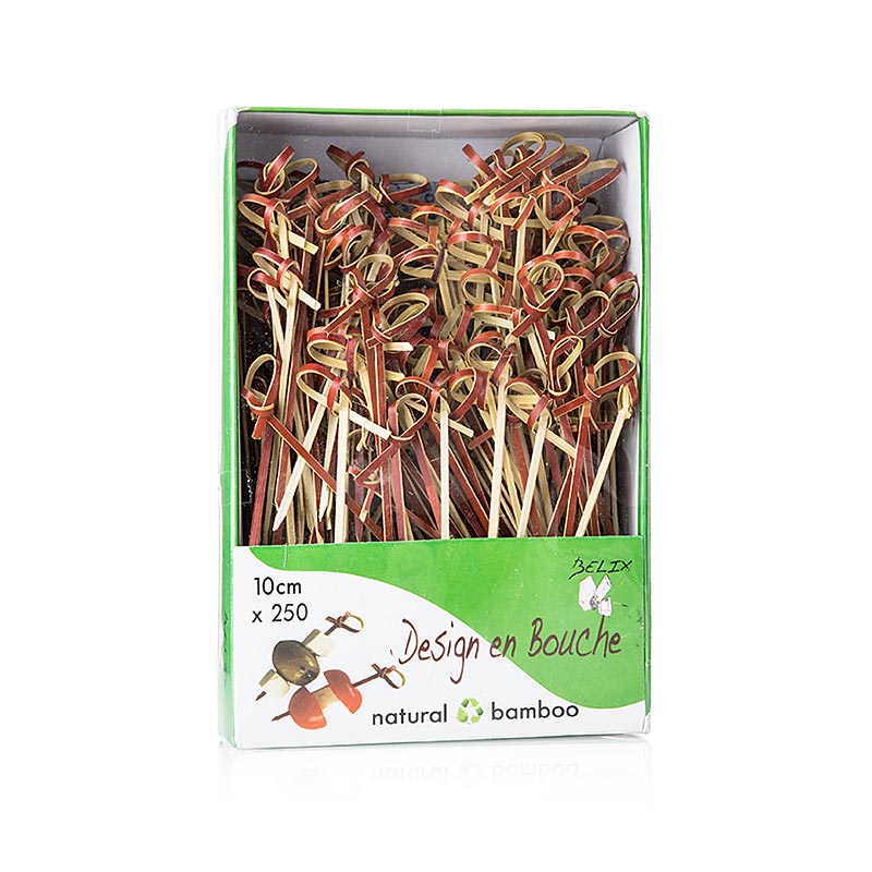 Brochettes en bambou avec extrémité nouée de couleur rouge, 10cm de long, 250 pièces