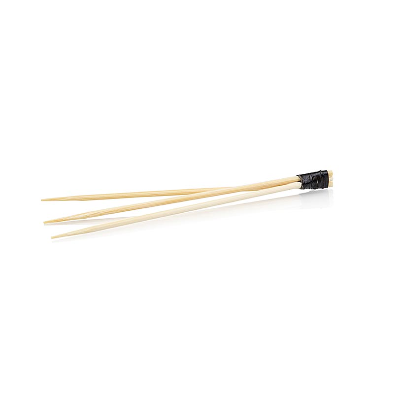 Brochettes en bambou avec 3 dents, 9cm de long, noires attachées, paquet de 100 pièces