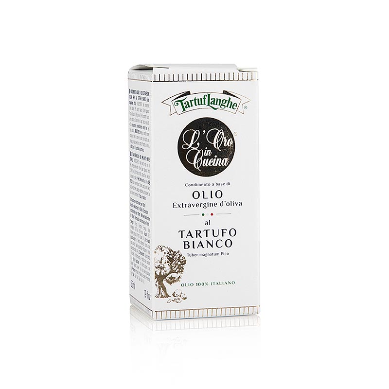 Flacon de 55 ml d'huile d'olive vierge extra Tartuflanghe L'Oro in Cucina à la truffe blanche et arôme, parfait pour les plats culinaires raffinés